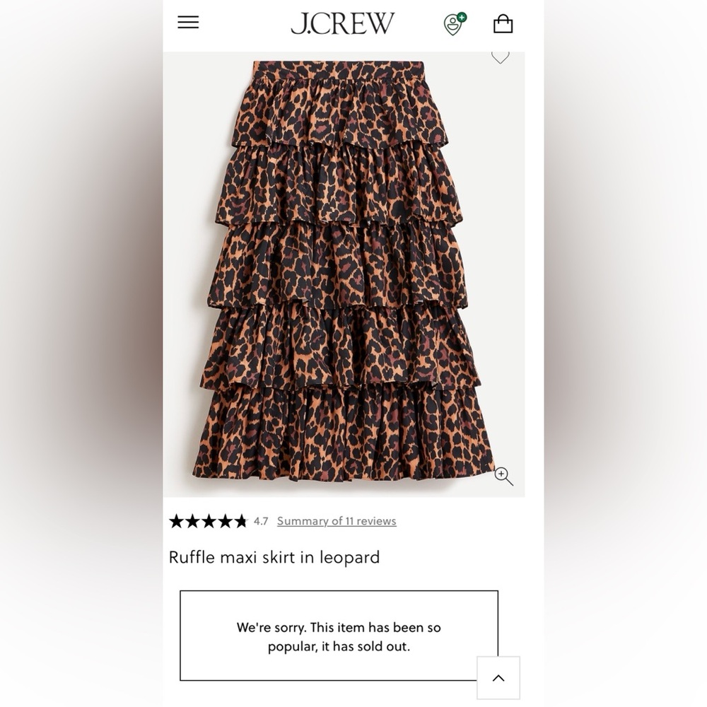 NWT - J. Crew Ruffle Maxi Skirt in Leopard